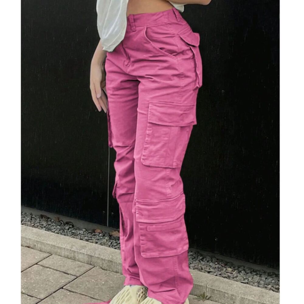 Pink Women's Multi Pocket Cargo Pants, M, Barbiecore Y2K